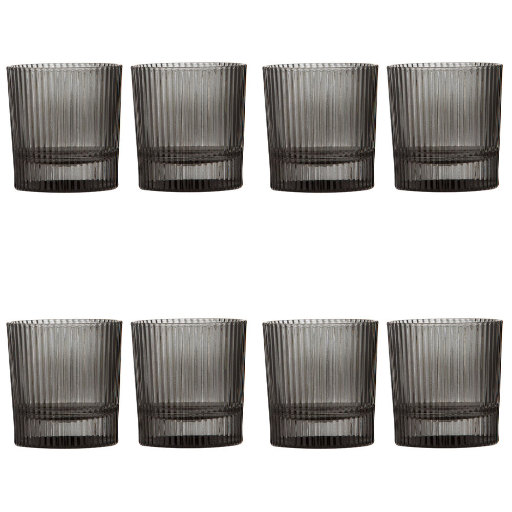 4x 2pc Tempa Cyrus Thin Ribbed Whisky Drinking Glasses Set Charcoal