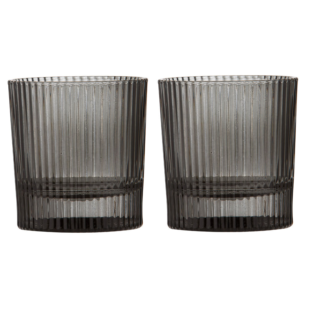 4x 2pc Tempa Cyrus Thin Ribbed Whisky Drinking Glasses Set Charcoal