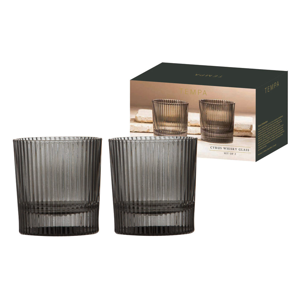 4x 2pc Tempa Cyrus Thin Ribbed Whisky Drinking Glasses Set Charcoal