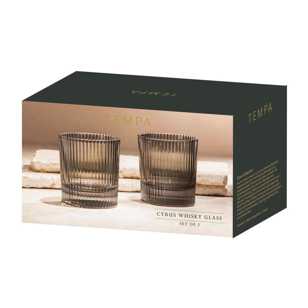 4x 2pc Tempa Cyrus Thin Ribbed Whisky Drinking Glasses Set Charcoal