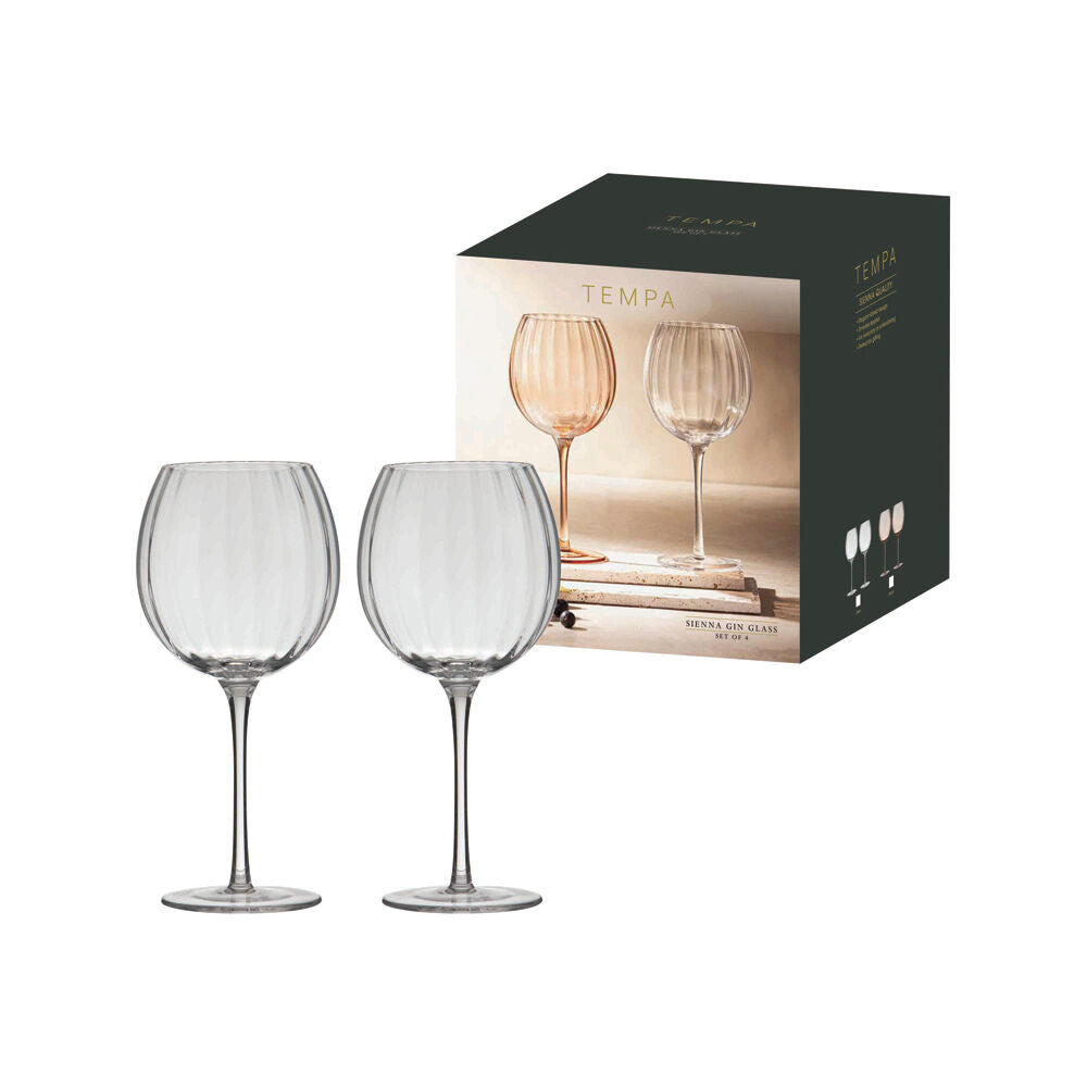 4pc Tempa Sienna Rippled Gin Drinking Glasses Set 21cm Clear