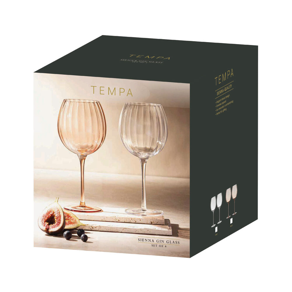 4pc Tempa Sienna Rippled Gin Drinking Glasses Set 21cm Clear