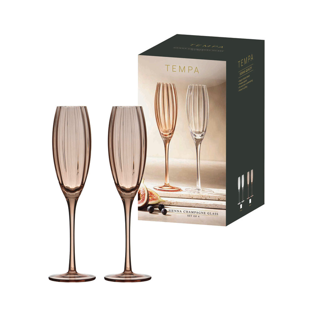 4pc Tempa Sienna Rippled Champagne Flute Drinking Glasses Set 25cm Blush Pink