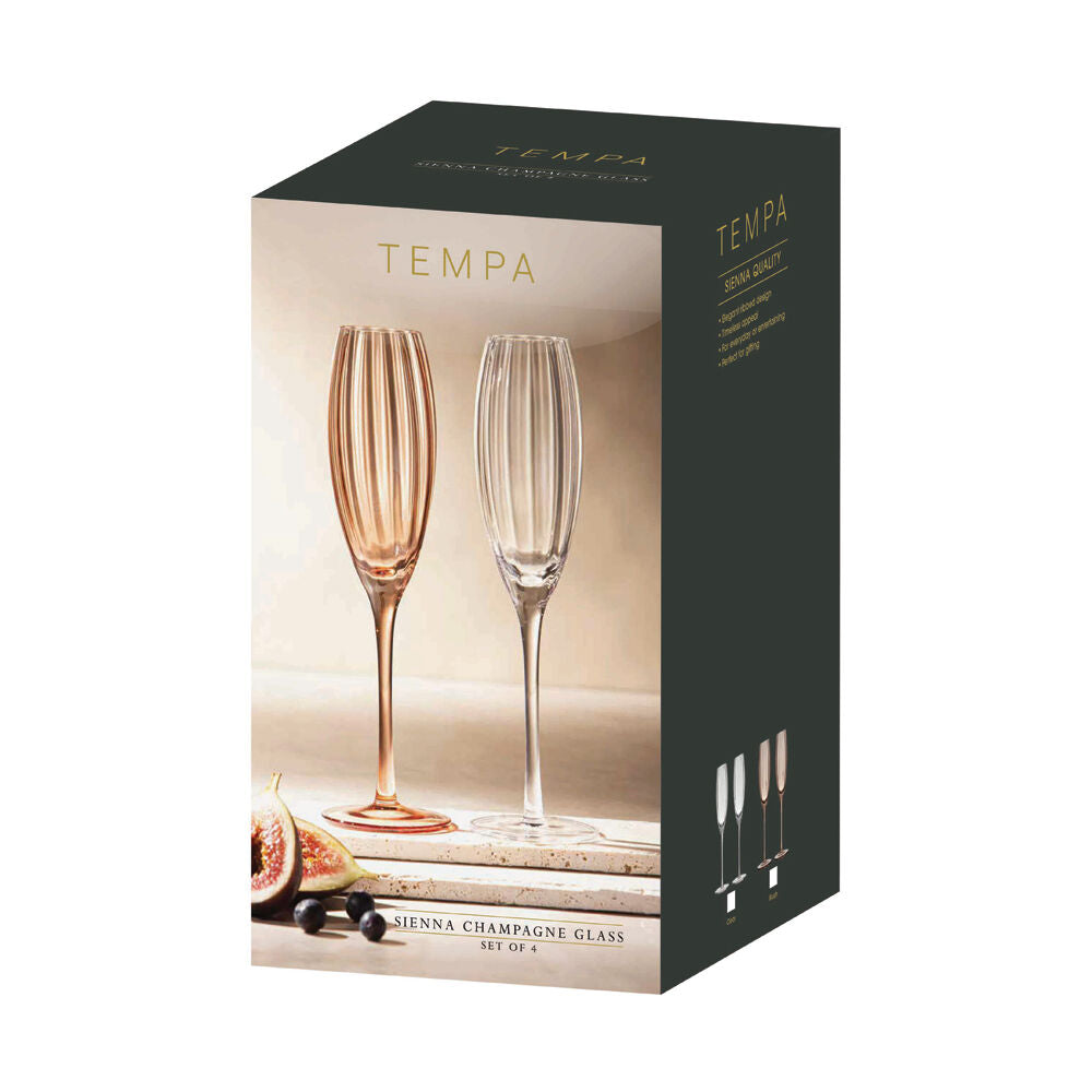 4pc Tempa Sienna Rippled Champagne Flute Drinking Glasses Set 25cm Blush Pink