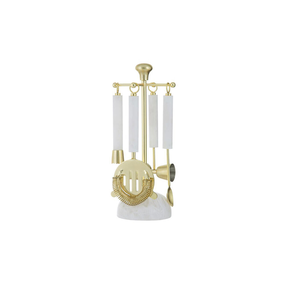 5pc Tempa Bennett Marble Finish Resin Barware Tools Set White/Gold