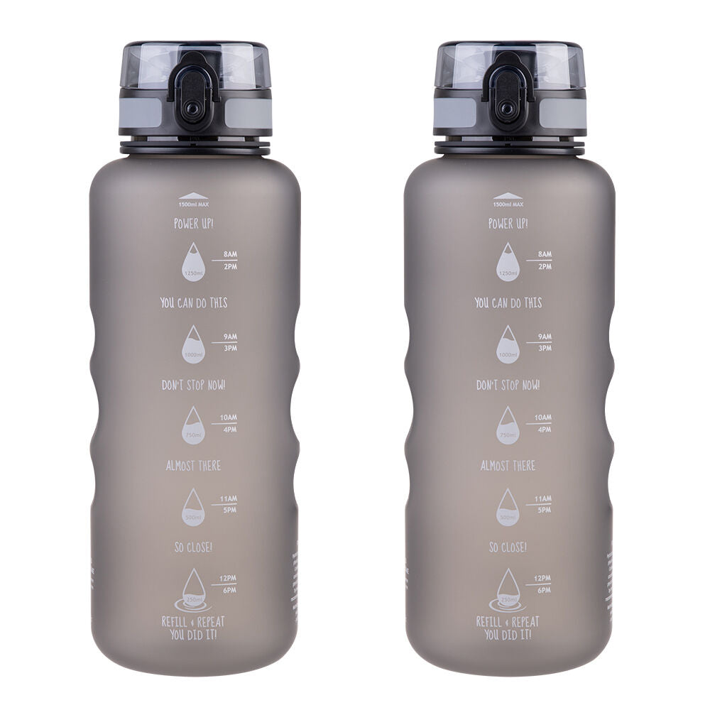 2PK Oasis Tritan Motivational Sports Water Drinking Bottle 1.5L Graphite