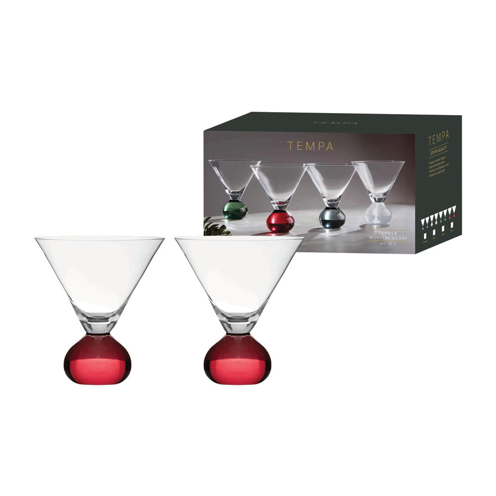 2pc Tempa Zephyr Spherical Martini Drinking Glasses Set 12cm Ruby Red