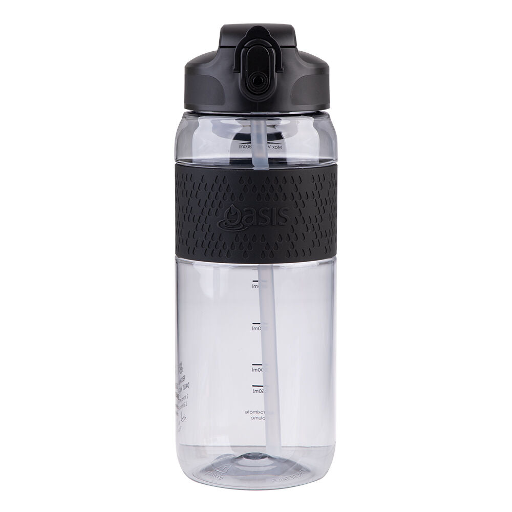 2PK Oasis Tritan Sports Silicone Grip Drink Bottle w/ Sipper 800ml Carbon Black