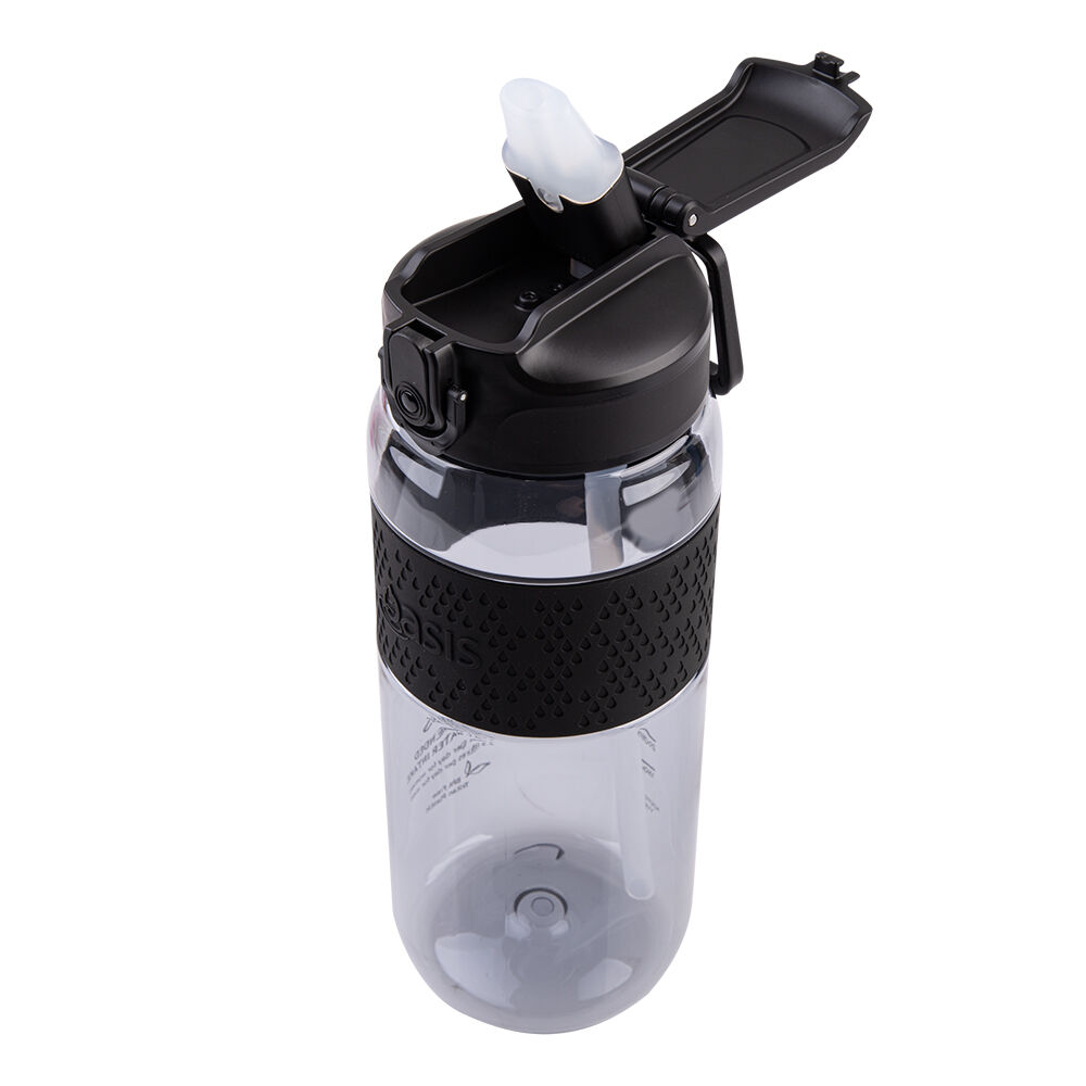 Oasis Tritan Sports Silicone Grip Drink Bottle w/ Sipper 800ml Carbon Black