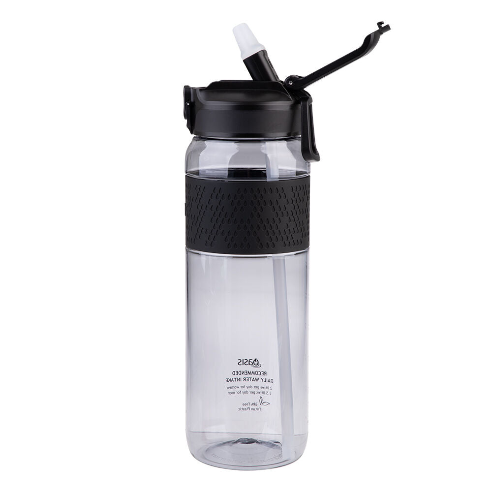 2PK Oasis Tritan Sports Water Drinking Bottle w/ Sipper Straw 1L Carbon Black