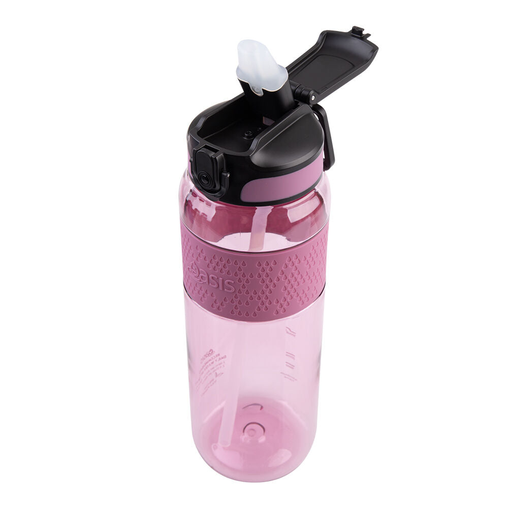 2PK Oasis Tritan Sports Water Drinking Bottle w/ Sipper Straw 1L Pink Berry