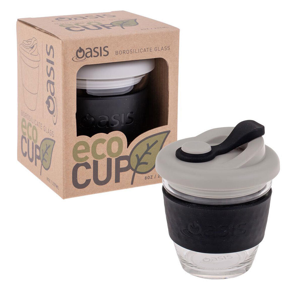 2PK Oasis 227ml Borosilicate Glass Eco Cup Black