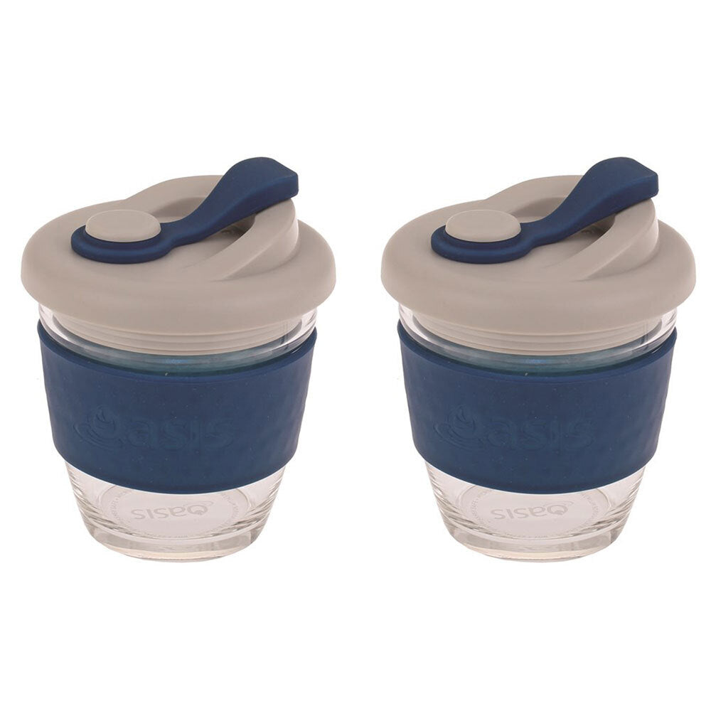 2PK Oasis 227ml Borosilicate Glass Eco Cup Navy