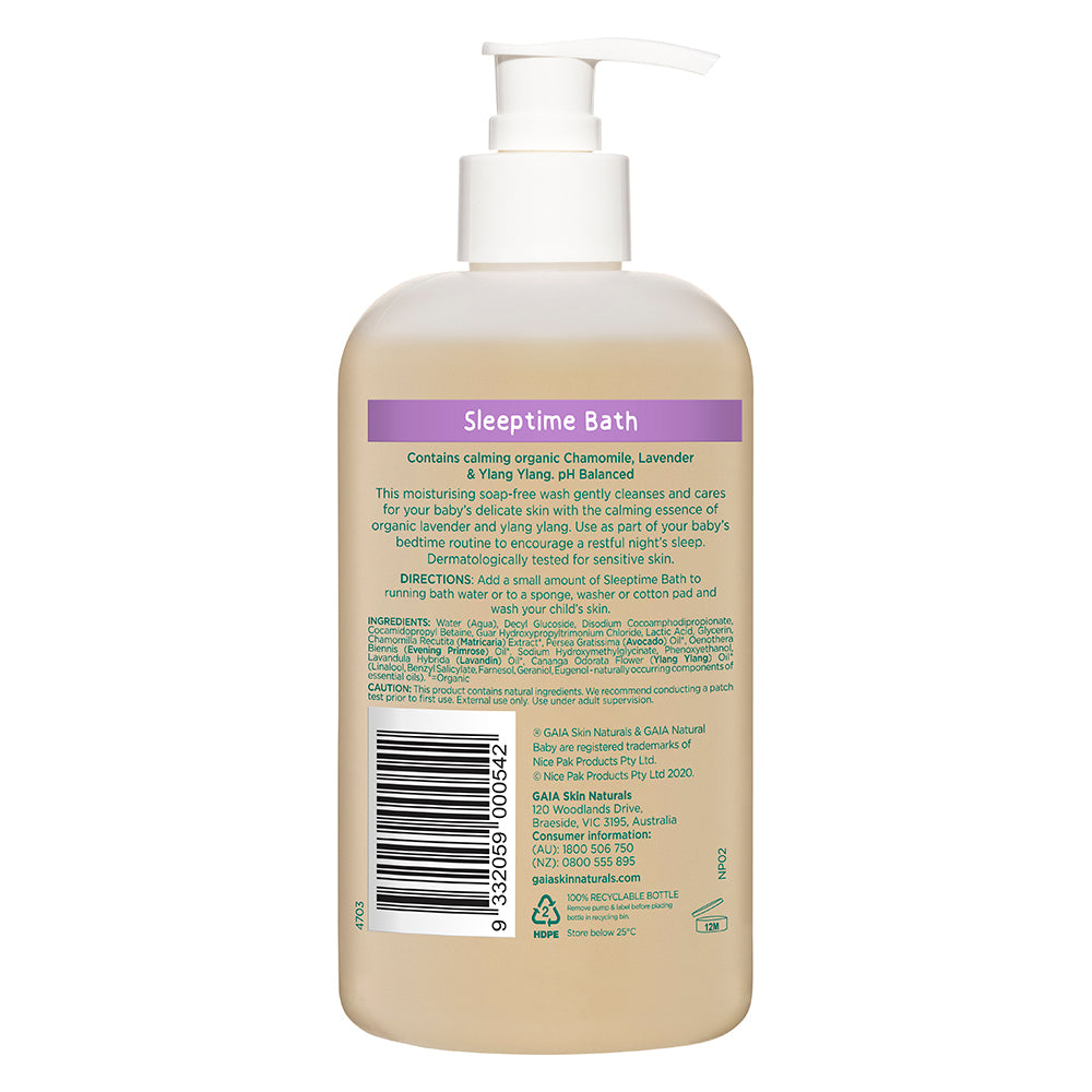 2x 500ml Gaia Pure/Organic Sleeptime Bath for Baby/Kids/Toddlers Vegan Friendly