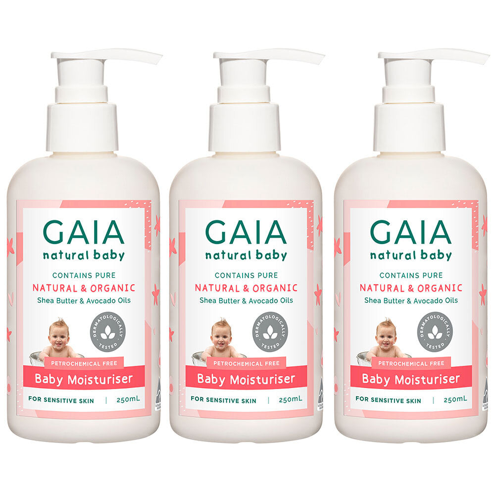 3x Gaia 250ml Pure/Natural/Organic Moisturiser Baby/Kids/Toddlers Vegan Friendly