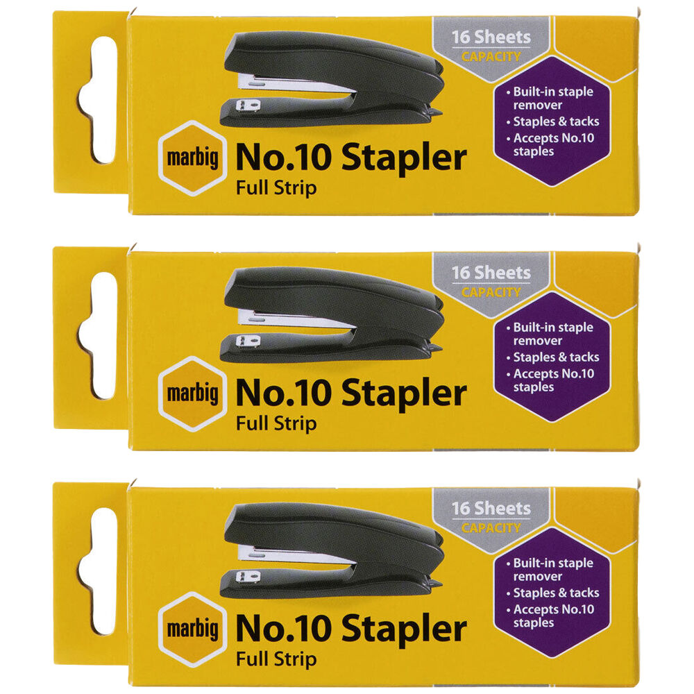 3PK Marbig No.10 16 Sheets Full Strip Stapler