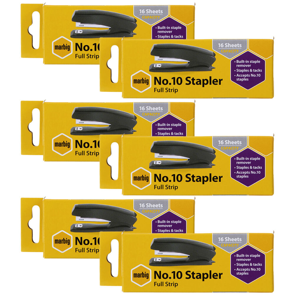 6PK Marbig No.10 16 Sheets Full Strip Stapler