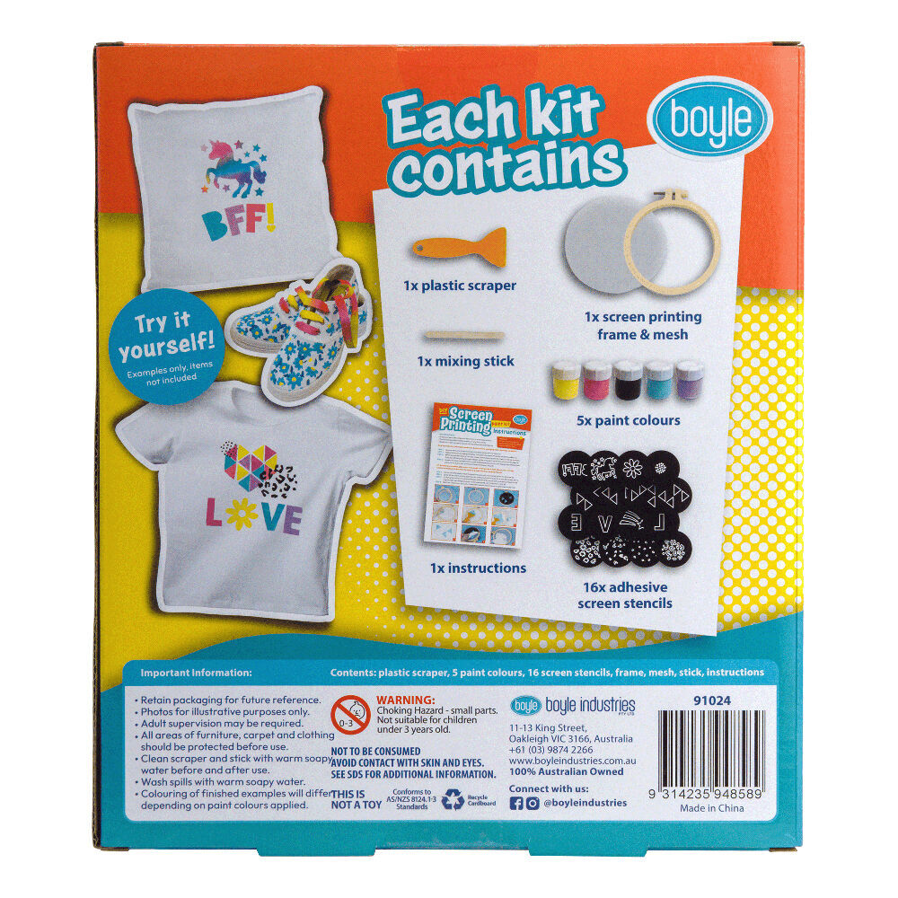 2PK Boyle Screen Printing Paint Project Kit Kids DIY Craft 6y+