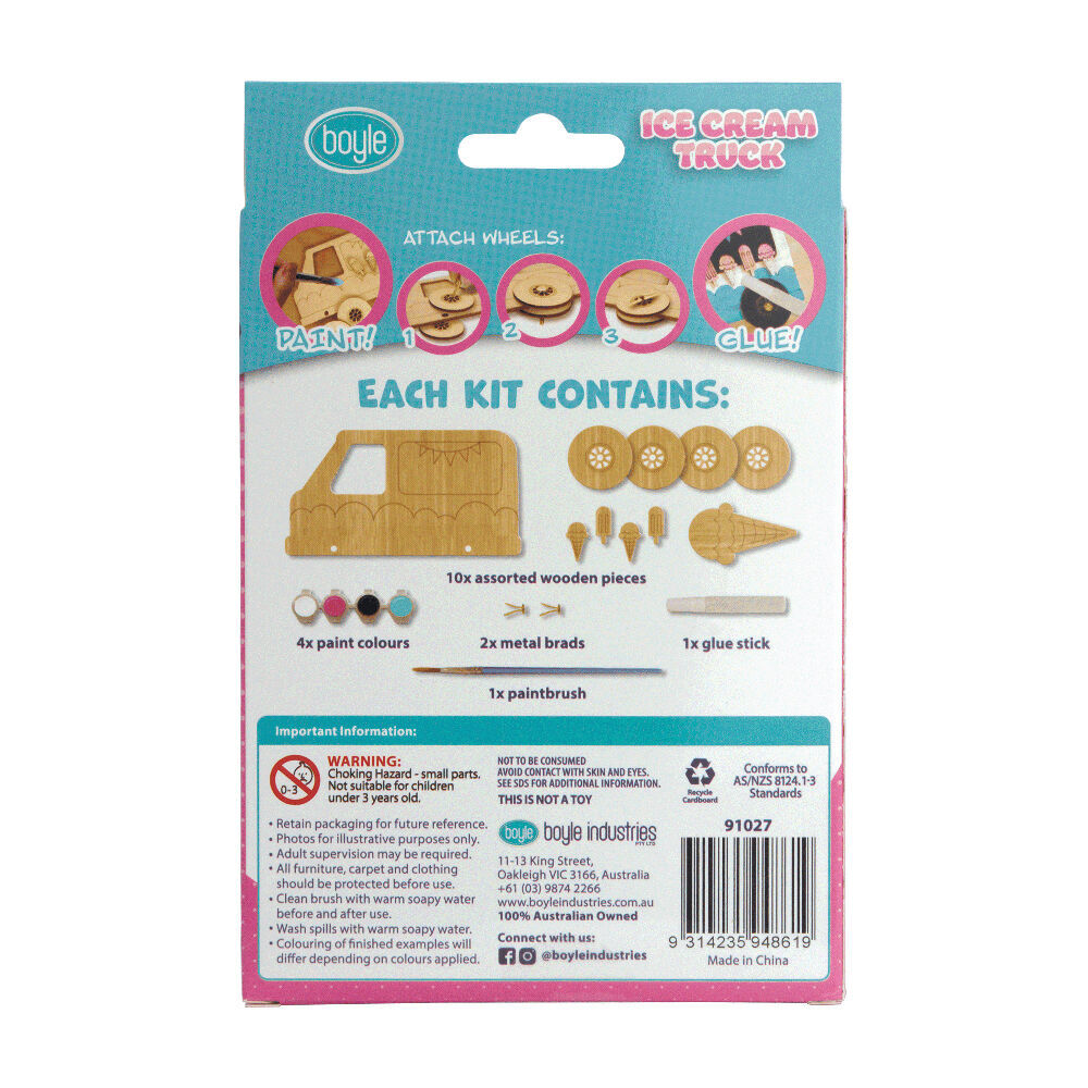 4PK Boyle Wood Paint Kit Kids DIY Craft Buildable Icecream Truck