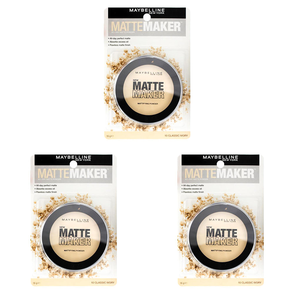 3PK Maybelline 16g Matte Maker Mattifying Face Powder - 10 Classic Ivory