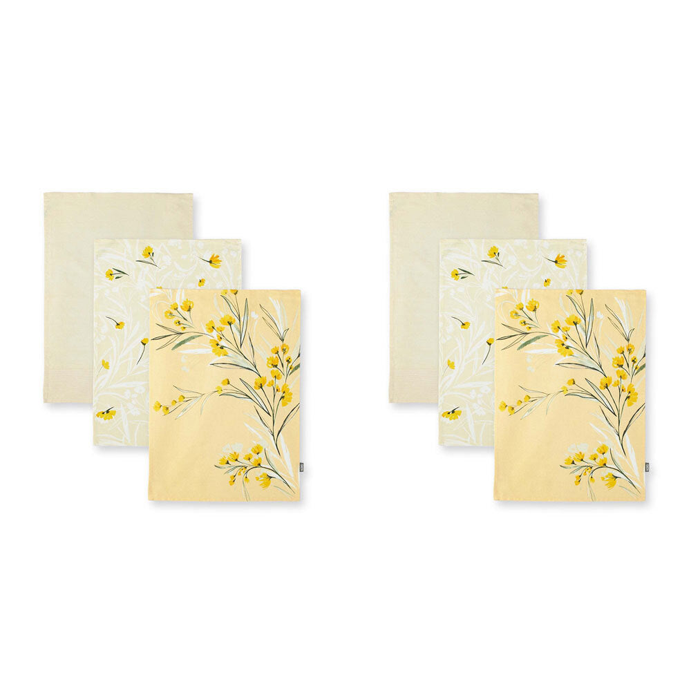 2x 3pc Kas Australia Goldie Cotton Tea Towel Set 50x70cm - Multicoloured