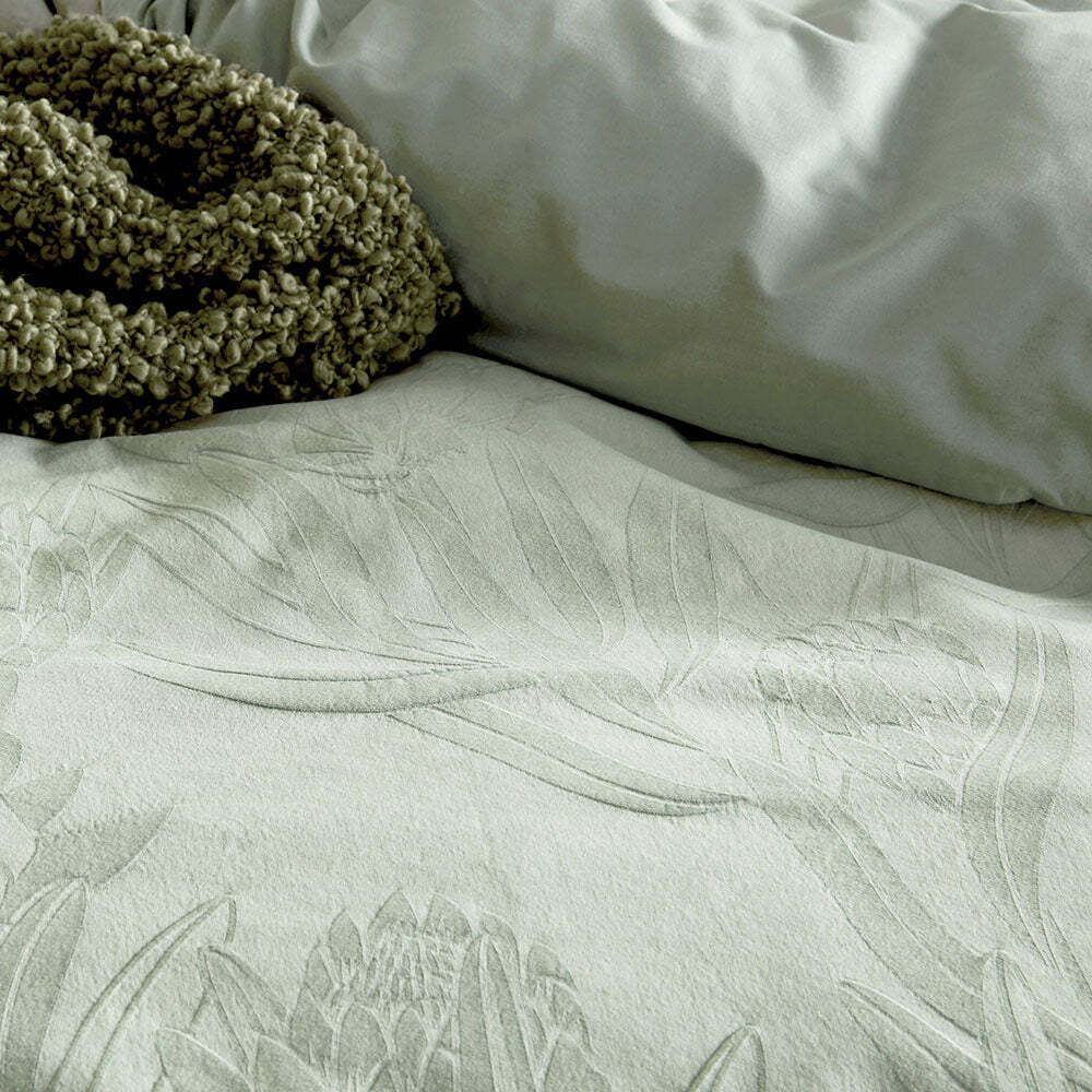 Kas Australia Ariana Bed Quilt Cover Set w/ 2x Pillowcases - Sage