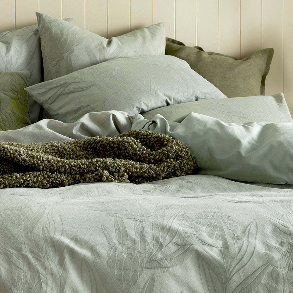 Kas Australia Ariana Bed Quilt Cover Set w/ 2x Pillowcases - Sage