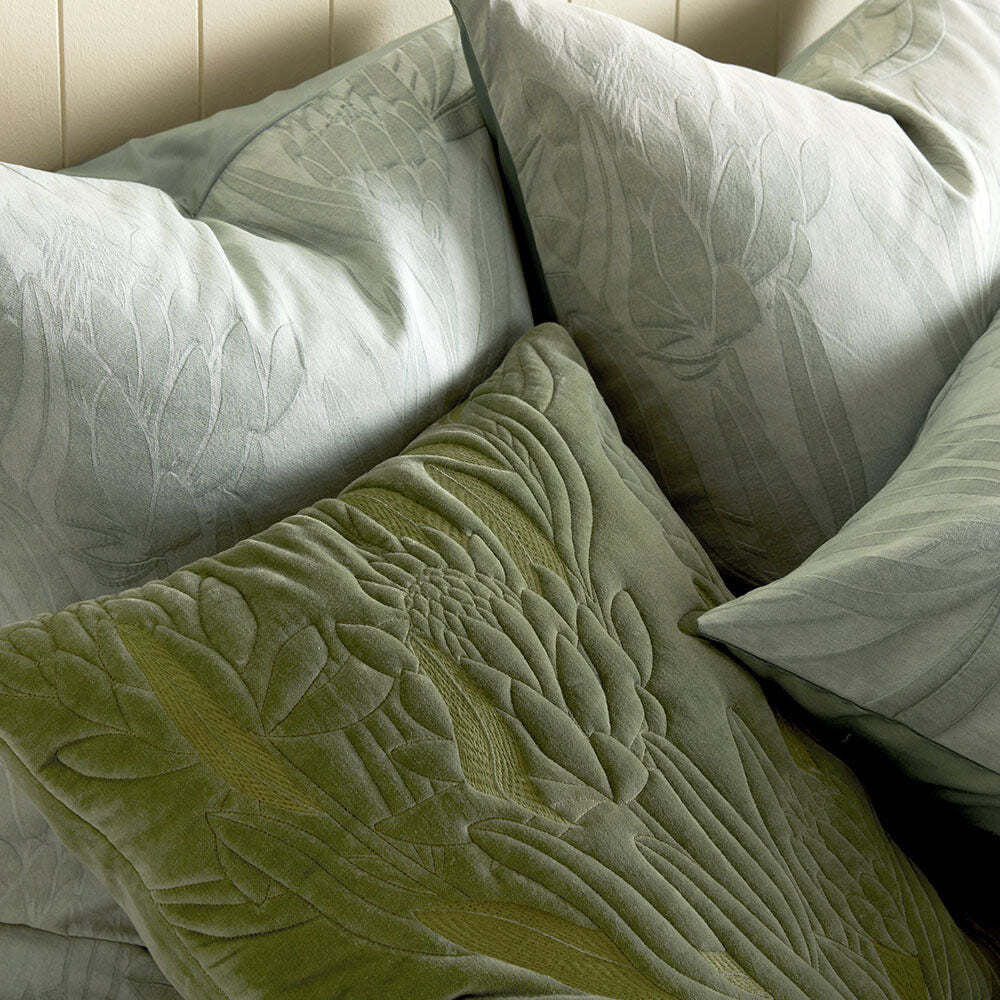 Kas Australia Ariana Bed Quilt Cover Set w/ 2x Pillowcases - Sage