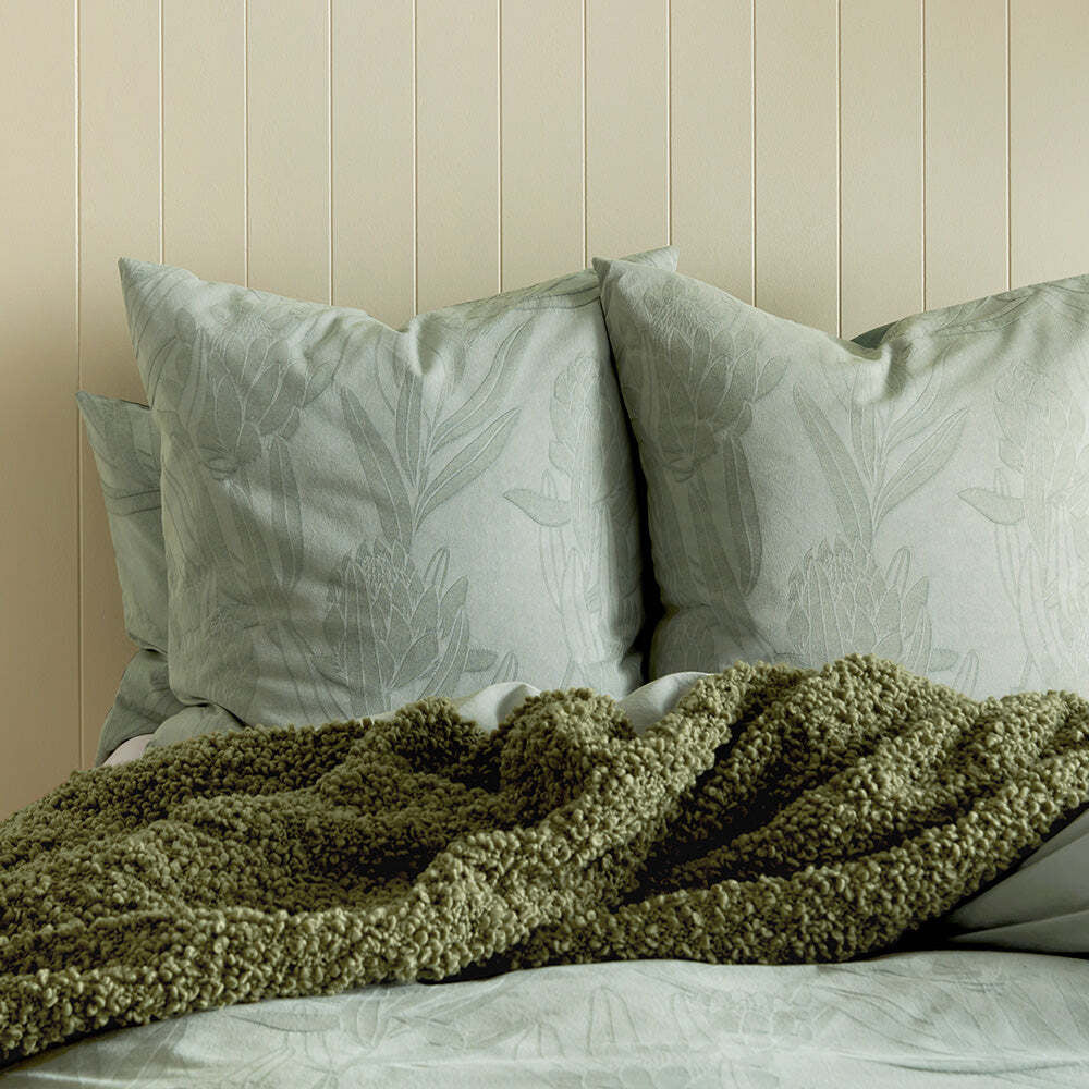 Kas Australia Ariana Bed Quilt Cover Set w/ 2x Pillowcases - Sage