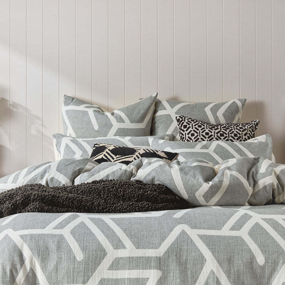 Kas Australia Bala Bed Quilt Cover Set w/ 2x Grey