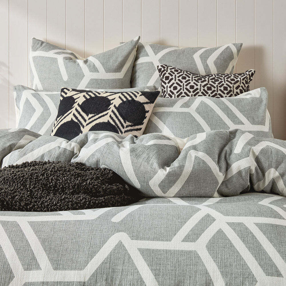 Kas Australia Bala Bed Quilt Cover Set w/ 2x Grey