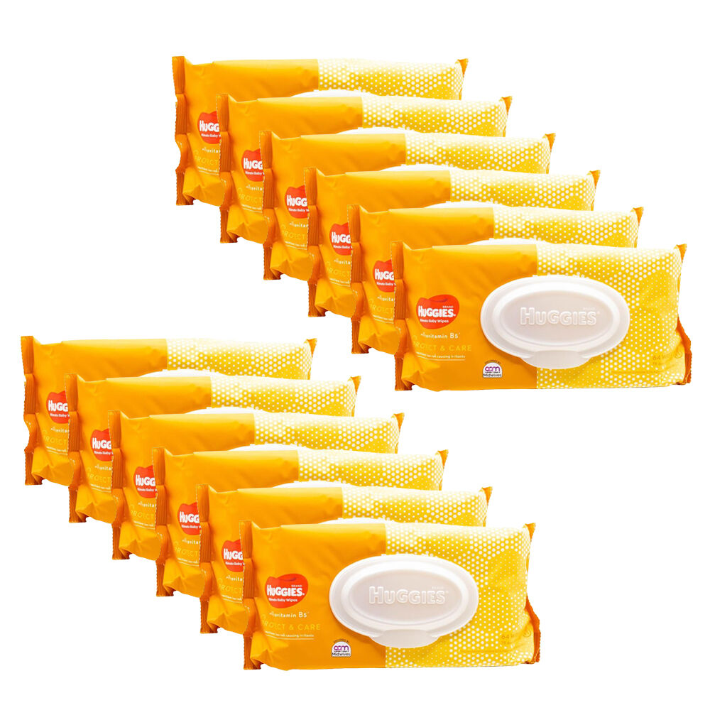 12x 64pc Huggies Protect & Care Baby Wipes For Sensitive Skin Vitamin B5
