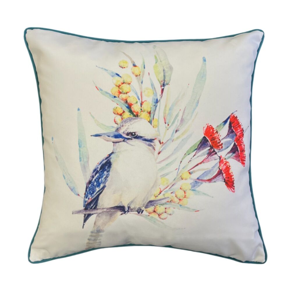 2PK J.Elliot Home Kookaburra Outdoor Cushion Pillow Decor 50x50x12cm Green & Ivory