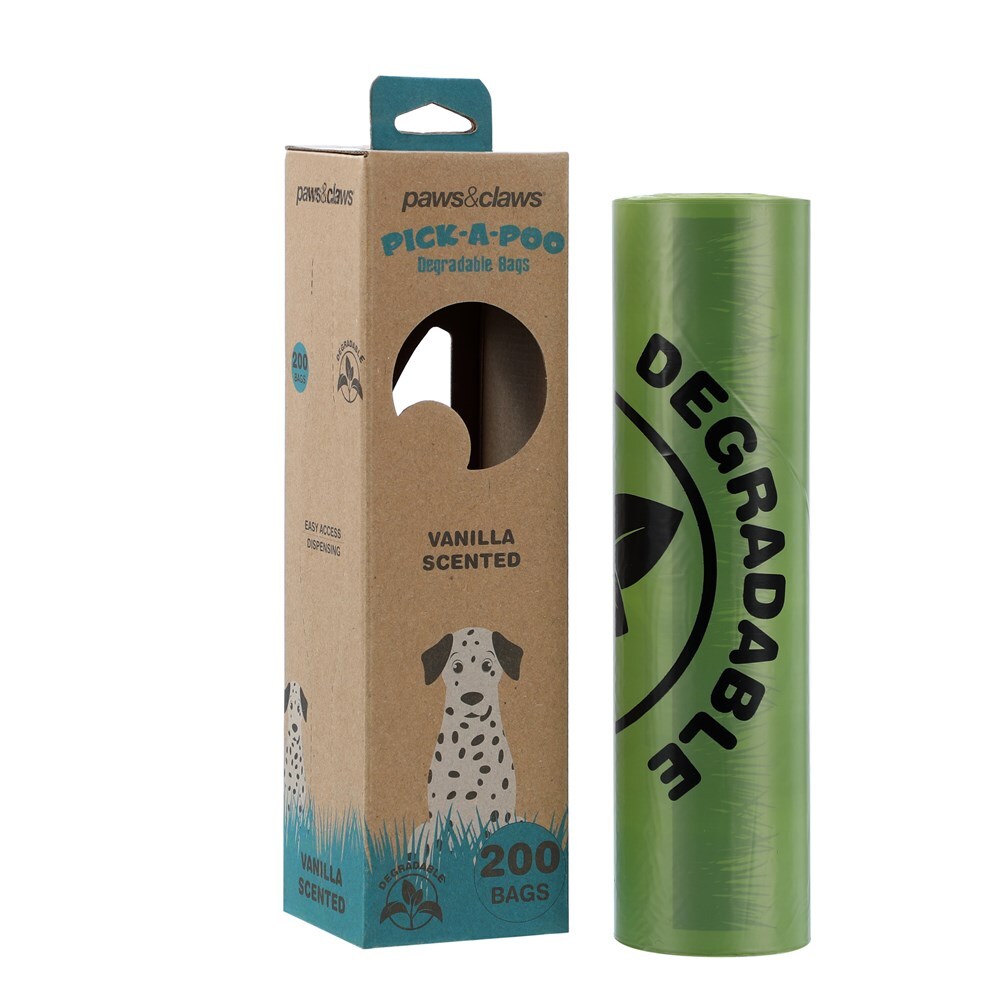 2x 200pc Paws & Claws Pick-A-Poo Degradable Waste Bags Dispenser - Vanilla Scented
