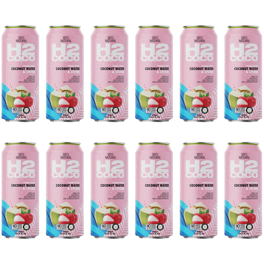 12PK H2 Coco 500ml Pure Natural Coconut Water w/ Lychee Fruit Drink