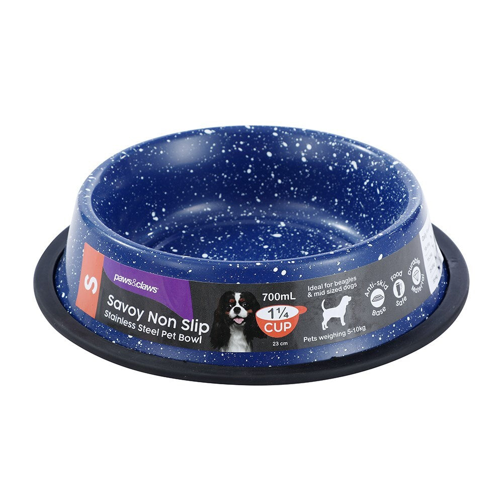 4x Paws & Claws Savoy 700ml/21cm Non-Slip Stainless Steel Pet Bowl - Blue