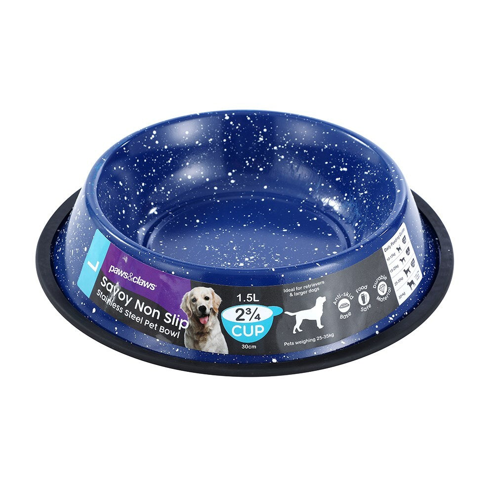 2x Paws & Claws Savoy 1.5L/29cm Non-Slip Stainless Steel Pet Bowl - Blue