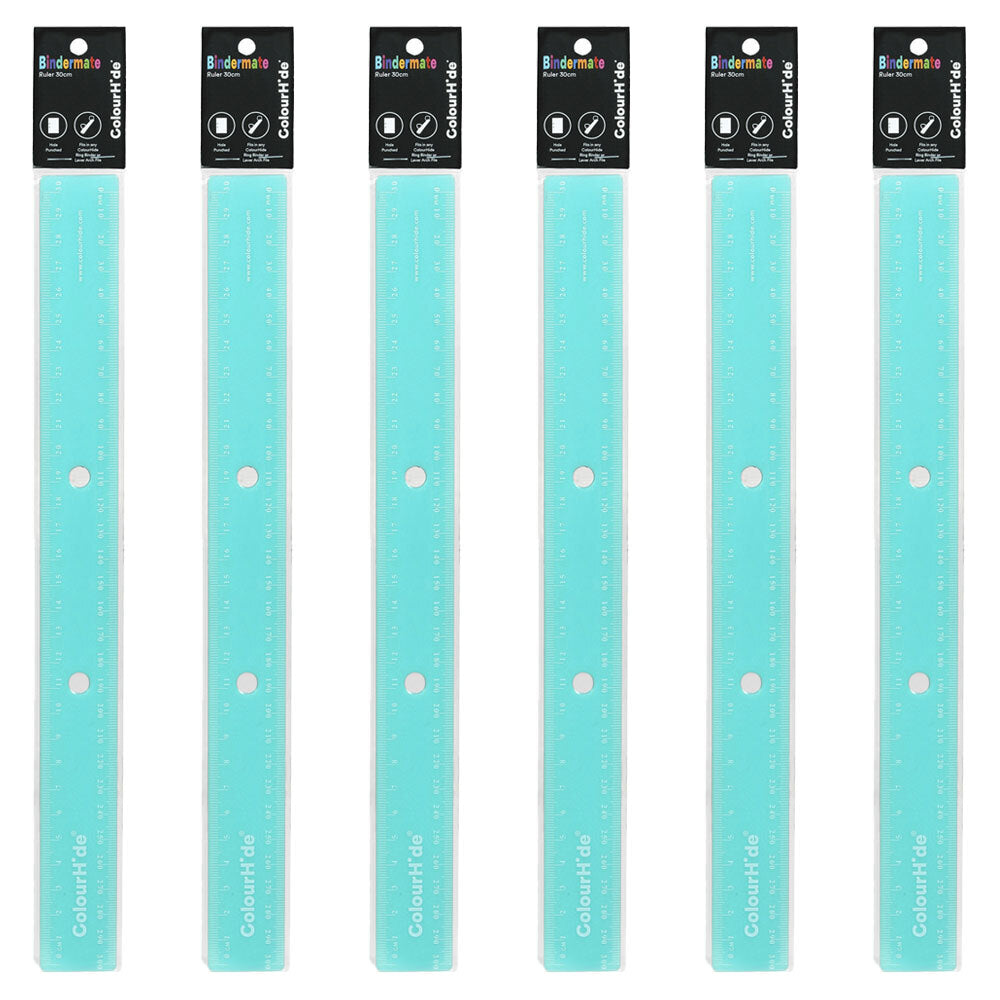 2PK 6pc Colourhide 30cm Bindermate Ruler For Ring Binder - Aqua