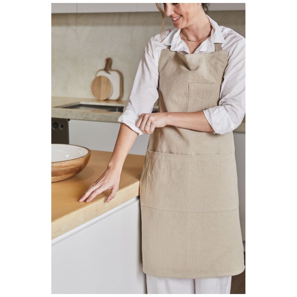 J.Elliot Home Jules Cotton Linen Kitchen Apron 83x68x0.3cm Beige