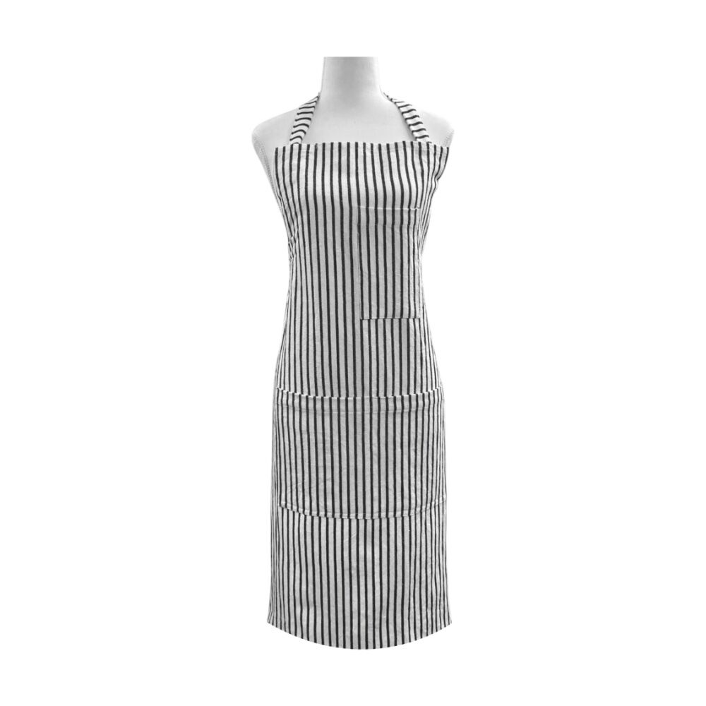 2PK J.Elliot Home Jules Cotton Linen Kitchen Apron 83x68x0.3cm Charcoal & White