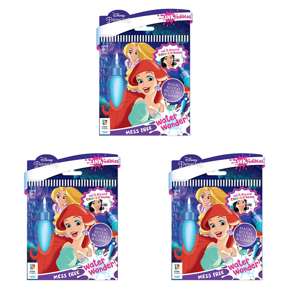 3PK Inkredibles Disney Princess Mess Free Water Wonder Activity Book 3y+