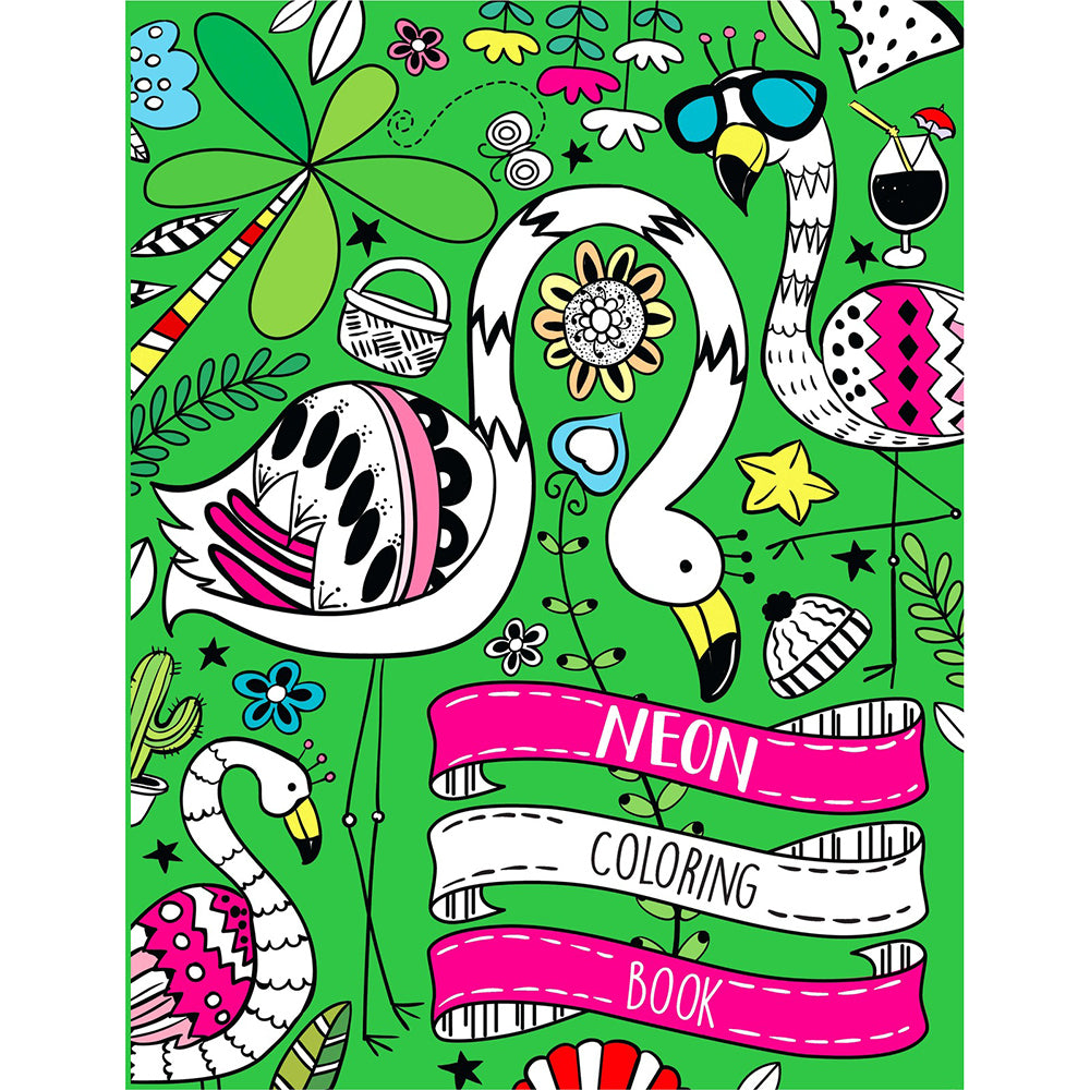 6x Bookoli Neon Colouring Flamingo Colouring Activity Book