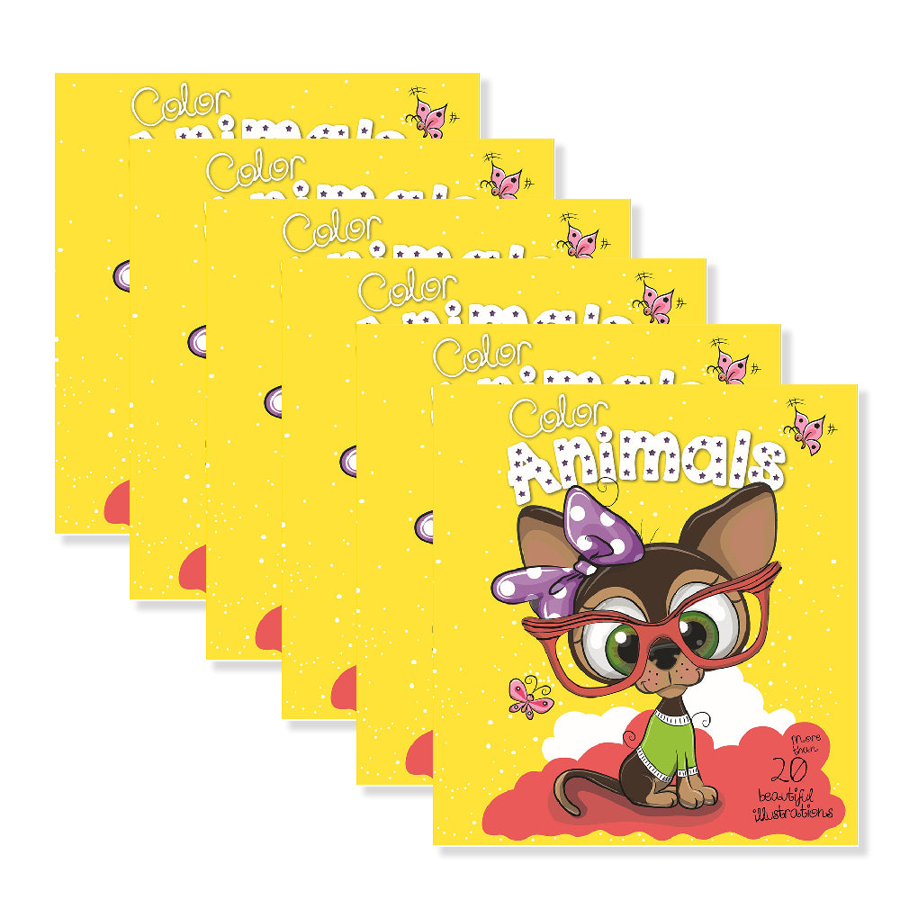 6x Bookoli Colour Animals & Neon Glitter Dog Colouring Book