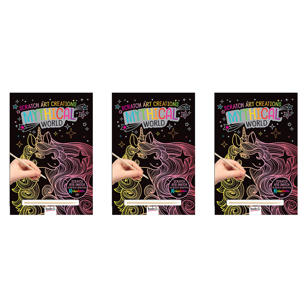 3x Bookoli Scratch Art Creations: Mythical World Activity Book 4y+