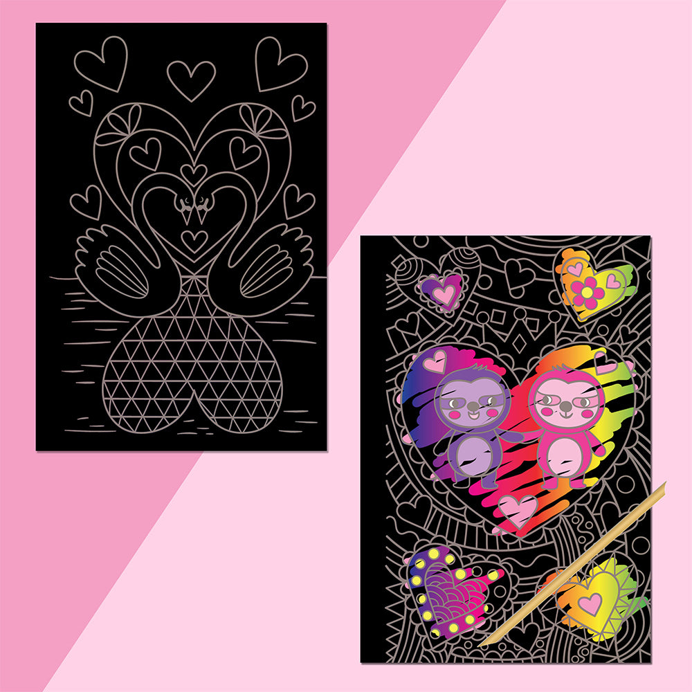 2x Bookoli Scratch Art Fun Love Art/Craft Activity Book 4y+