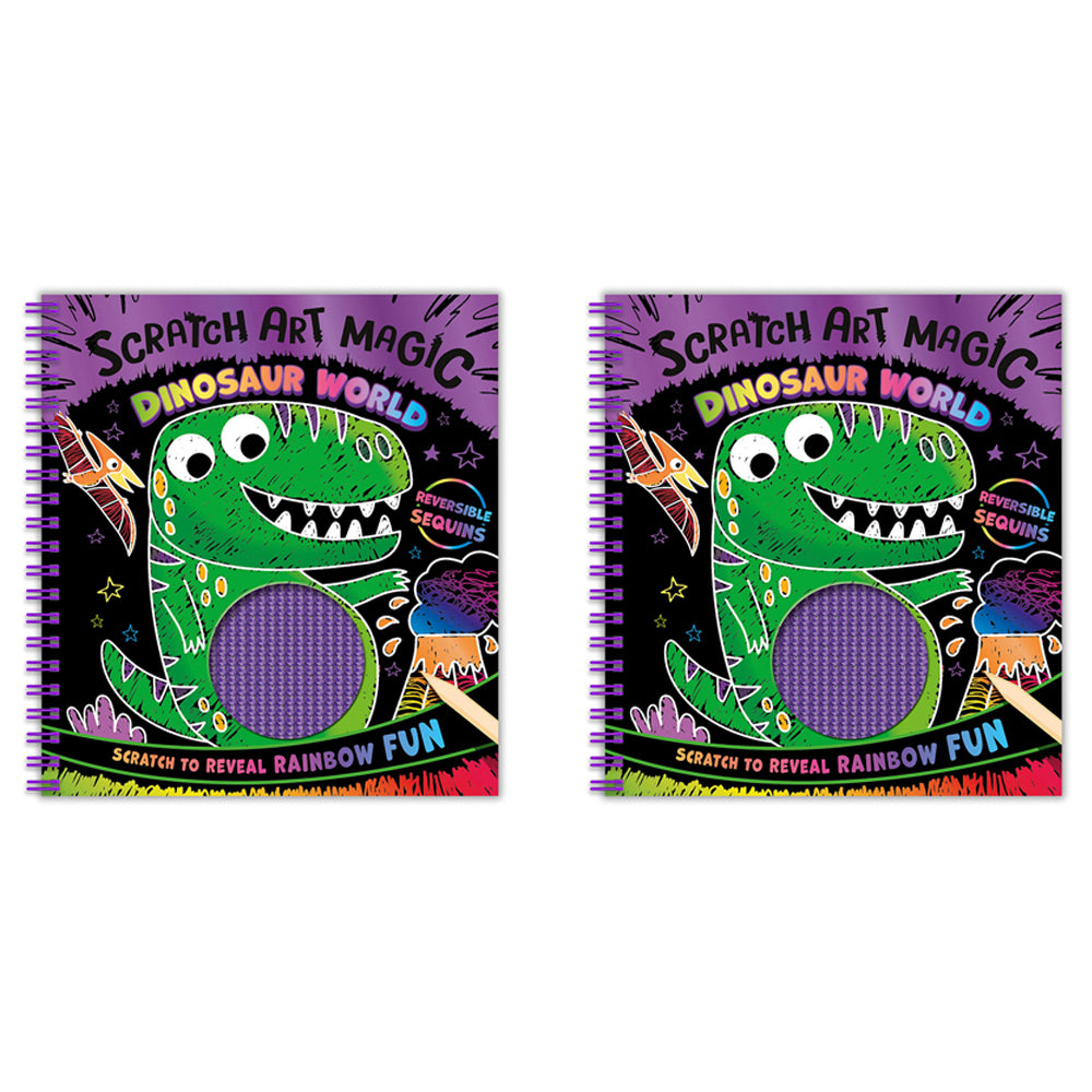 2x Bookoli Scratch Art Sequins Dinosaur World Art/Craft Activity Book 4y+