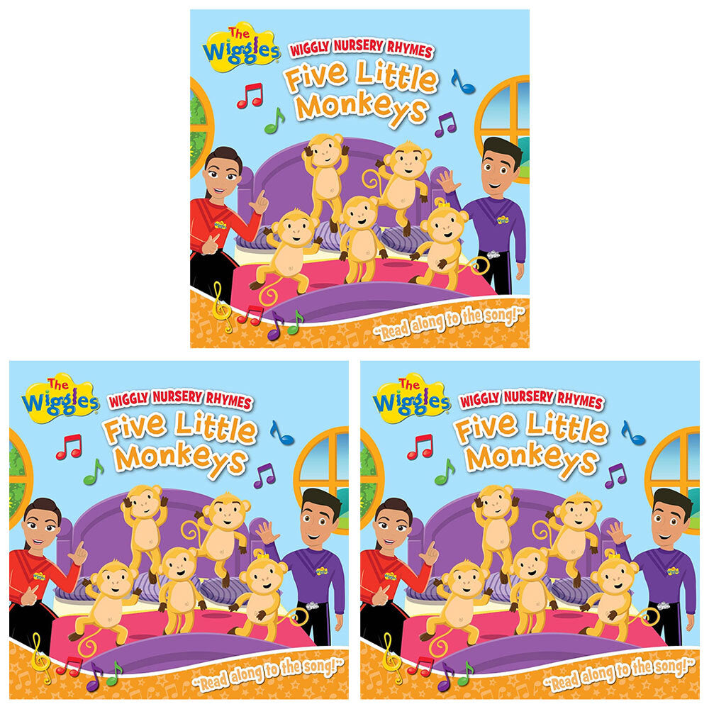 3PK The Wiggles Wiggly Nursery Rhymes Five Little Monkey Kids Book 3y