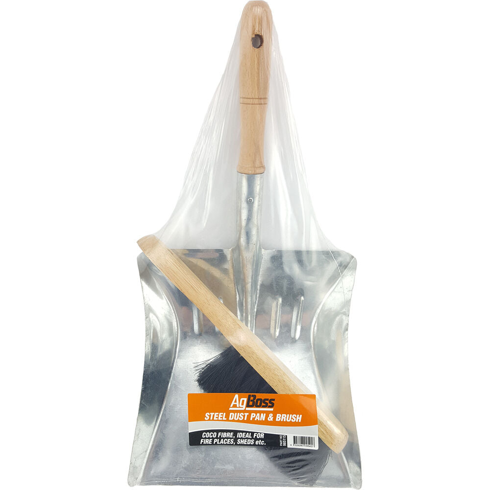 AgBoss Heavy Duty Dustpan & Brush Ideal For Fireplaces Steel