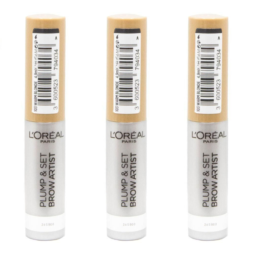 3PK Loreal Plump & Set Brow Artist Tinted Eyebrow Gel 4.9ml Warm Blonde 103