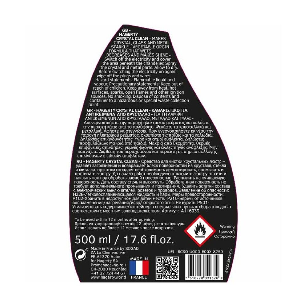 Hagerty Crystal Cleaning Spray Crystal/Glass/Metal Clean & Maintain 500ml